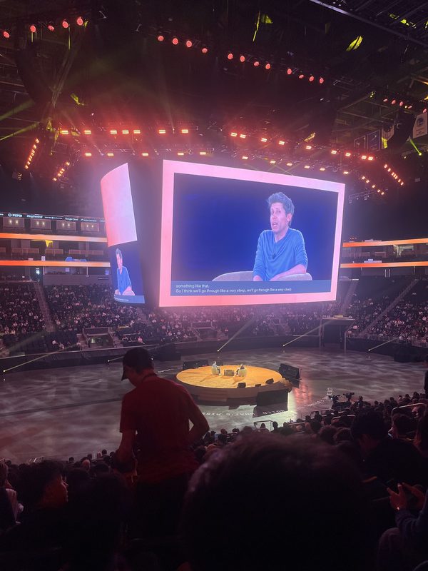 The main stage at Y Combinator Startup School 2026, seen by Adrian Erlikhman from the stands